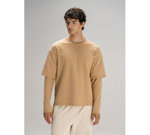 Футболка оверсайз с двойным рукавом Kosmos, бежевая