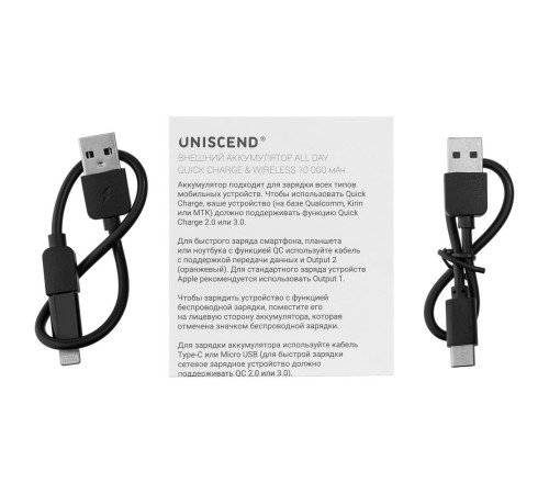 Аккумулятор Quick Charge Wireless 10000 мАч, черный