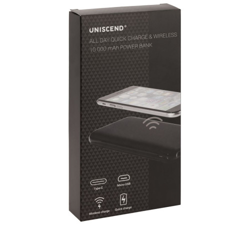 Аккумулятор Quick Charge Wireless 10000 мАч, черный