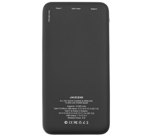 Аккумулятор Quick Charge Wireless 10000 мАч, черный