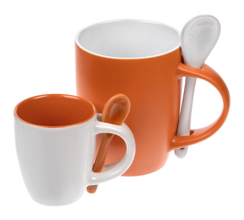 Кофейная кружка Pairy с ложкой, оранжевая с белой