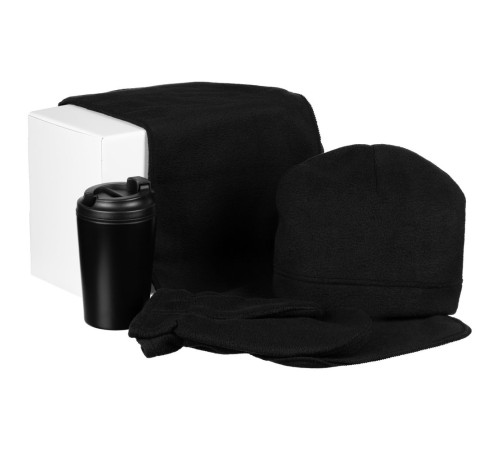 Набор Fleecy с термостаканом, черный