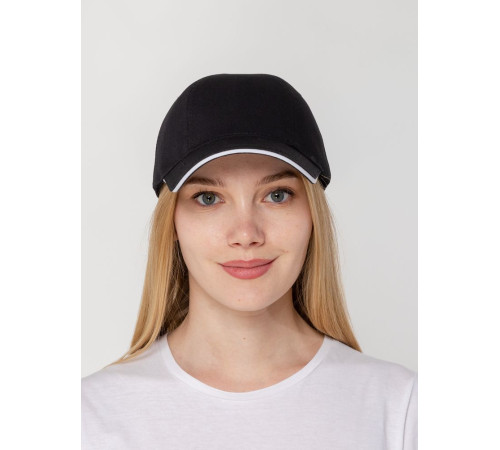 Бейсболка Canopy, черная с белым кантом