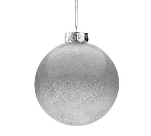 Елочный шар Finery Shine, 10 см, глянцевый серебристый с глиттером