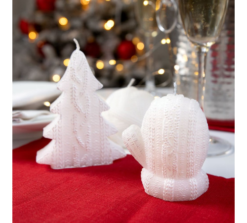 Свеча Kniteam, варежка, белая