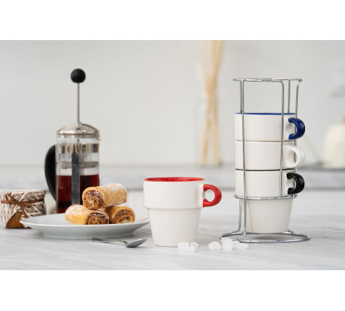 Набор из 4 кружек Inset с подставкой, красный